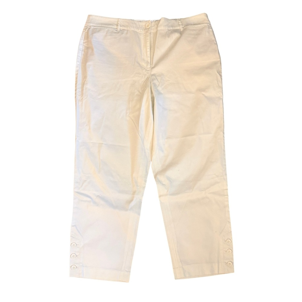 Talbots Perfect Crop Curvy Pants Womens 14 White Excellent Button Hem Cropped